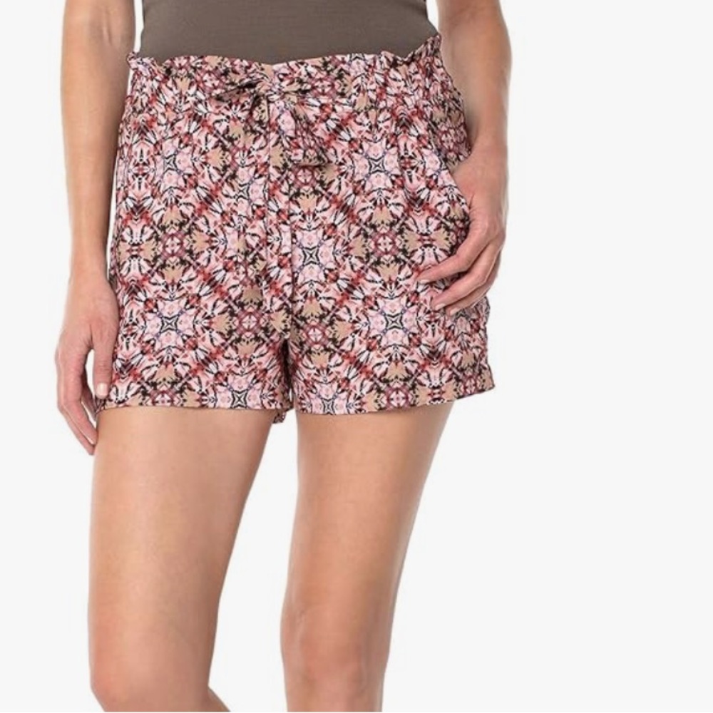 Liverpool Paper Bag Tie Front Porkchop Printed Viscose Shorts size 6 nwt